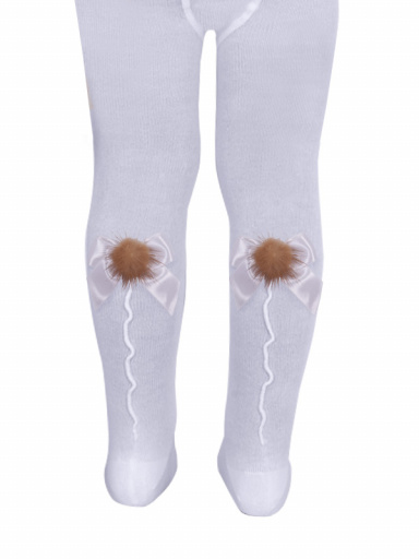 Collants com costura atrás e laço com pom pom White