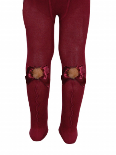 Collants com costura atrás e laço com pom pom Maroon