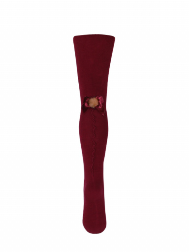 Collants com costura atrás e laço com pom pom Maroon