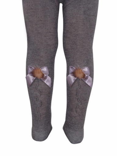 Collants com costura atrás e laço com pom pom Grey