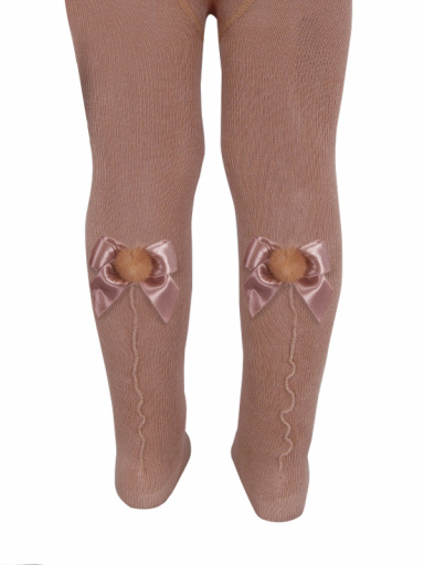 Collants com costura atrás e laço com pom pom Camel