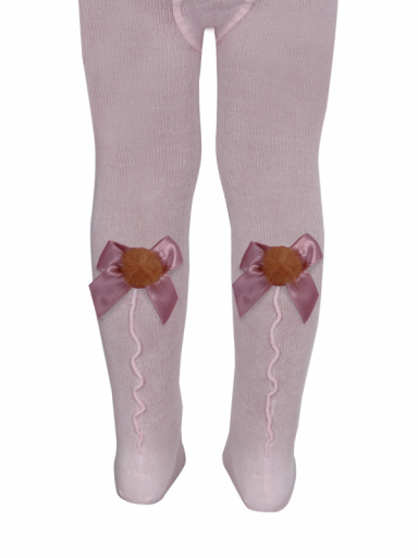 Collants com costura atrás e laço com pom pom Pink