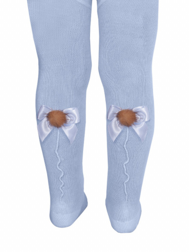 Collants com costura atrás e laço com pom pom Babyblue