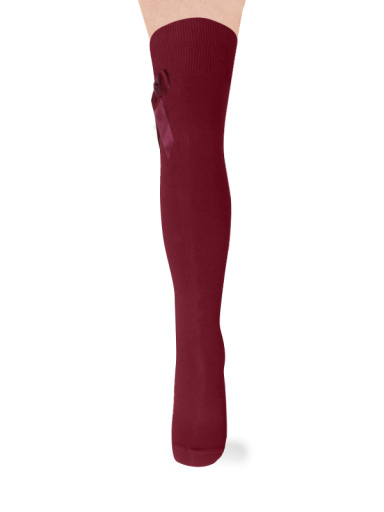 Meias Altas sobre o Joelho com Laço de Cetim Longo Maroon