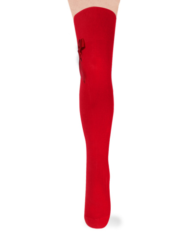 Meias Altas sobre o Joelho com Laço de Cetim Longo Red