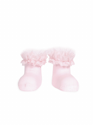 Botinhas de bebê com renda e tule Pink