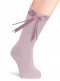 Meias altas lisas com laço de cetim fino Pink