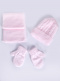 Chapéu recém-nascido com cachecol e luvas (0-12 meses) Pink
