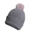 Gorro liso con pompón pelo (1-4 años) Grey-Pink