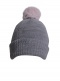 Gorro liso con pompón pelo (1-4 años) Grey-Pink