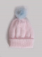 Gorro liso con pompón pelo (1-4 años) Pink-Lightblue