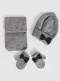 Chapéu, cachecol e luvas com laço de veludo (1-2 anos) Grey