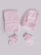 Chapéu, cachecol e luvas com laço longo de veludo (1-2 anos) Pink