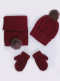 Chapéu, cachecol e luvas com pompom de pelo (1-2 anos) Maroon