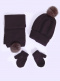 Chapéu, cachecol e luvas com pompom de pelo (1-2 anos) Navyblue