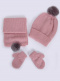 Chapéu, cachecol e luvas com pompom de pelo (1-2 anos) Rosewood