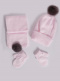 Chapéu, cachecol e luvas com pompom de pelo (1-2 anos) Pink