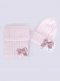 Chapéu e cachecol com canelado de laço duplo (3-8 anos) Pink