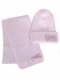 Chapéu e cachecol com canelado com laço de veludo (3-8 anos) Pink