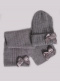 Chapéu canelado e cachecol com laço de cetim volumoso (3-8 anos) Grey