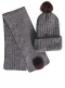 Gorro e cachecol canelado com pompom de pele (3-8 anos) Grey