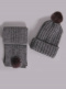 Gorro e cachecol canelado com pompom de pele (3-8 anos) Grey