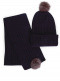 Gorro e cachecol canelado com pompom de pele (3-8 anos) Navyblue