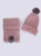 Gorro e cachecol canelado com pompom de pele (3-8 anos) Rosewood