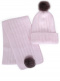 Gorro e cachecol canelado com pompom de pele (3-8 anos) Pink