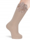 Meias Altas Perle com flor de tule e pérolas Peanut