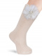 Meias Altas Perle com flor de tule e pérolas Papyrus